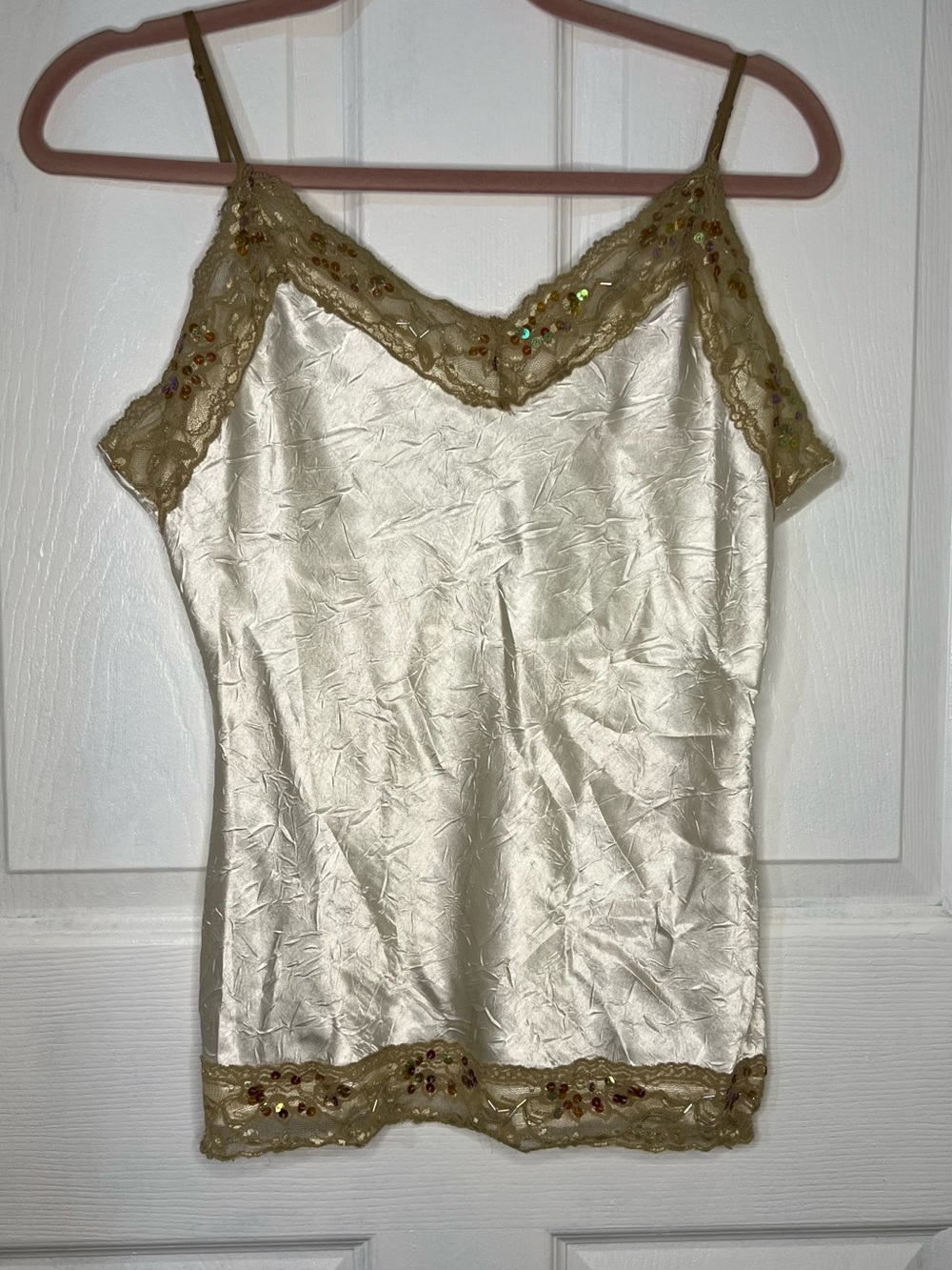 90s Y2K no boundaries women Large ivory lace sequin